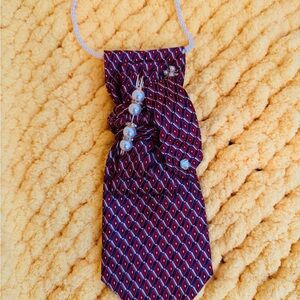 Red and Blue Geometric Patterned Women’s  Tie Necklace